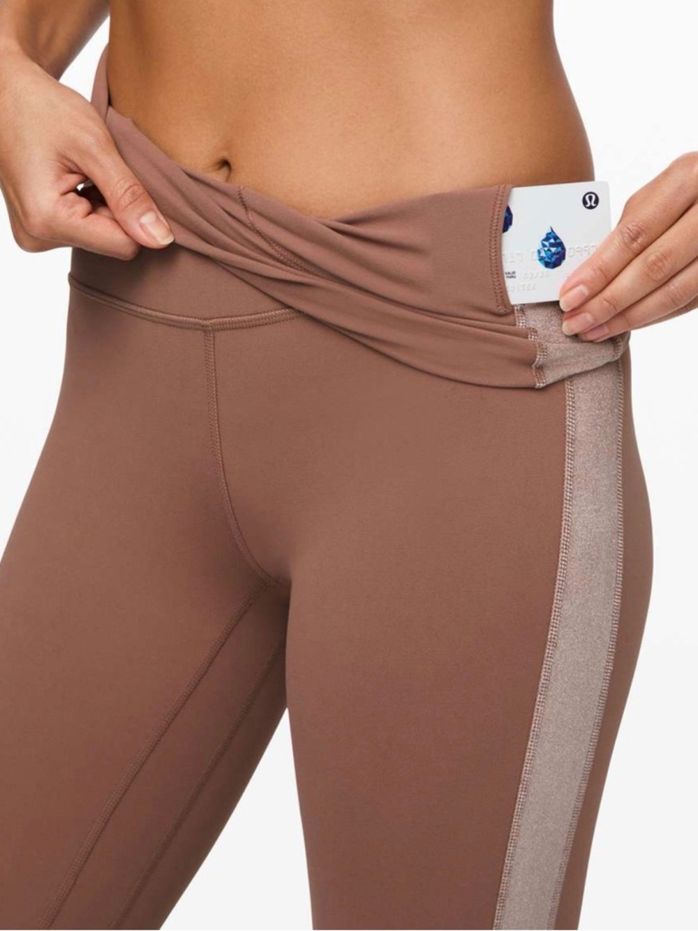 lululemon athletica Cocoa Brown / Mauve Leggings With Velvet Trim.